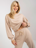 Beige Casual Set with Wide Sleeve Hoodie