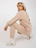 Beige Casual Set with Wide Sleeve Hoodie