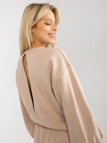 Beige Casual Set with Wide Sleeve Hoodie