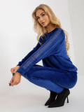 Cobalt Blue Women's Velour Set with Rhinestone Application