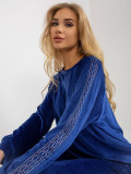 Cobalt Blue Women's Velour Set with Rhinestone Application
