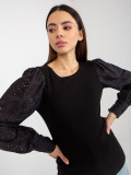 Black Striped Elegant Blouse with Lace Sleeves OCH BELLA