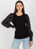Black Striped Elegant Blouse with Lace Sleeves OCH BELLA