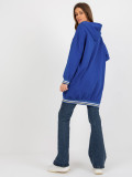 Dark Blue Long Zip-Up Hoodie with Prints and Application