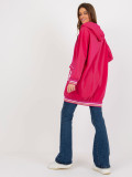 Pink Long Zip-Up Hoodie with Prints and Application