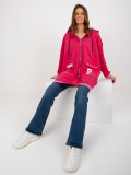 Pink Long Zip-Up Hoodie with Prints and Application