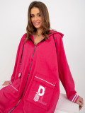 Pink Long Zip-Up Hoodie with Prints and Application