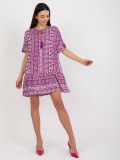 Purple Boho Dress with Patterns in Viscose SUBLEVEL