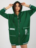 Dark Green Long Zip-Up Hoodie