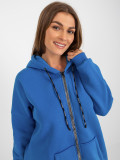 Dark Blue Asymmetrical Long Cotton Hoodie