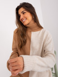 Camel and Beige Two-Tone Sweater with Turtleneck