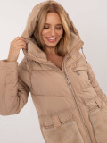 Stylish Winter Jacket with Hood in Camel Color