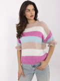 White-Pink Sweater with 3/4 Sleeves