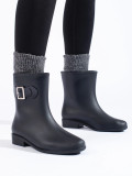Black women's wellington boots with decorative buckle