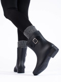 Black women's wellington boots with decorative buckle
