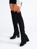 High heeled suede boots black
