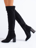 High heeled suede boots black