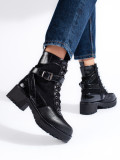 Black ankle boots with lacing and zip