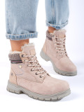 Beige lace-up ankle boots
