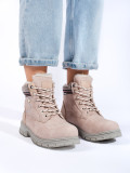 Beige lace-up ankle boots