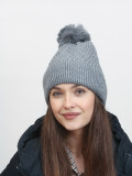 Winter knitted cap in grey colour