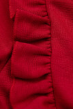 Red dress with leather pleated skirt