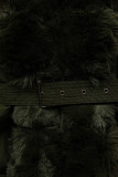Dark green winter jacket with belt and fur