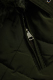 Dark green winter jacket with belt and fur