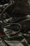 Khaki shiny quilted jacket with a hood