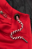 Red elongated hoodie in shaped cut