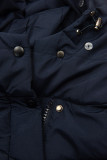 Dark blue winter jacket shaped for wider hips