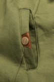 Army green elongated hoodie with quilted details
