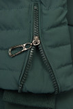 Green quilted winter jacket with the hood