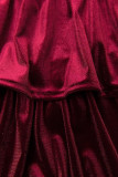 Burgundy velvet dress with ruffles