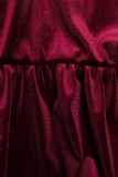 Burgundy velvet dress with ruffles