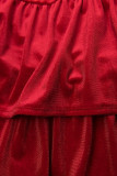 Red velvet dress with ruffles