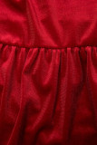 Red velvet dress with ruffles