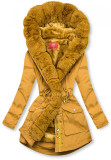 Yellow parka jacket with soft faux fur lining