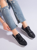Black Leather Women's Sports Shoes