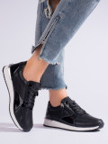 Black Leather Women's Sports Shoes