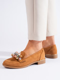 Moccasins with Crystals in Camel Color