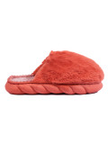 Coral red fur slippers on a thick sole