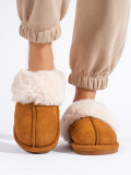 Brown Women's slippers with faux fur