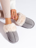 Grey women's slippers with faux fur