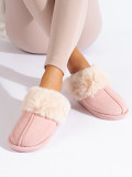 Light pink women's slippers with faux fur