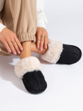 Black women's slippers with faux fur black