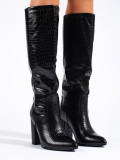 Black high women's boots made of eco-leather