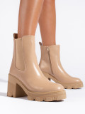 Beige platform heel boots