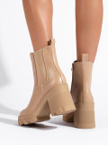 Beige platform heel boots
