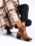Brown elegant ankle boots with buckle